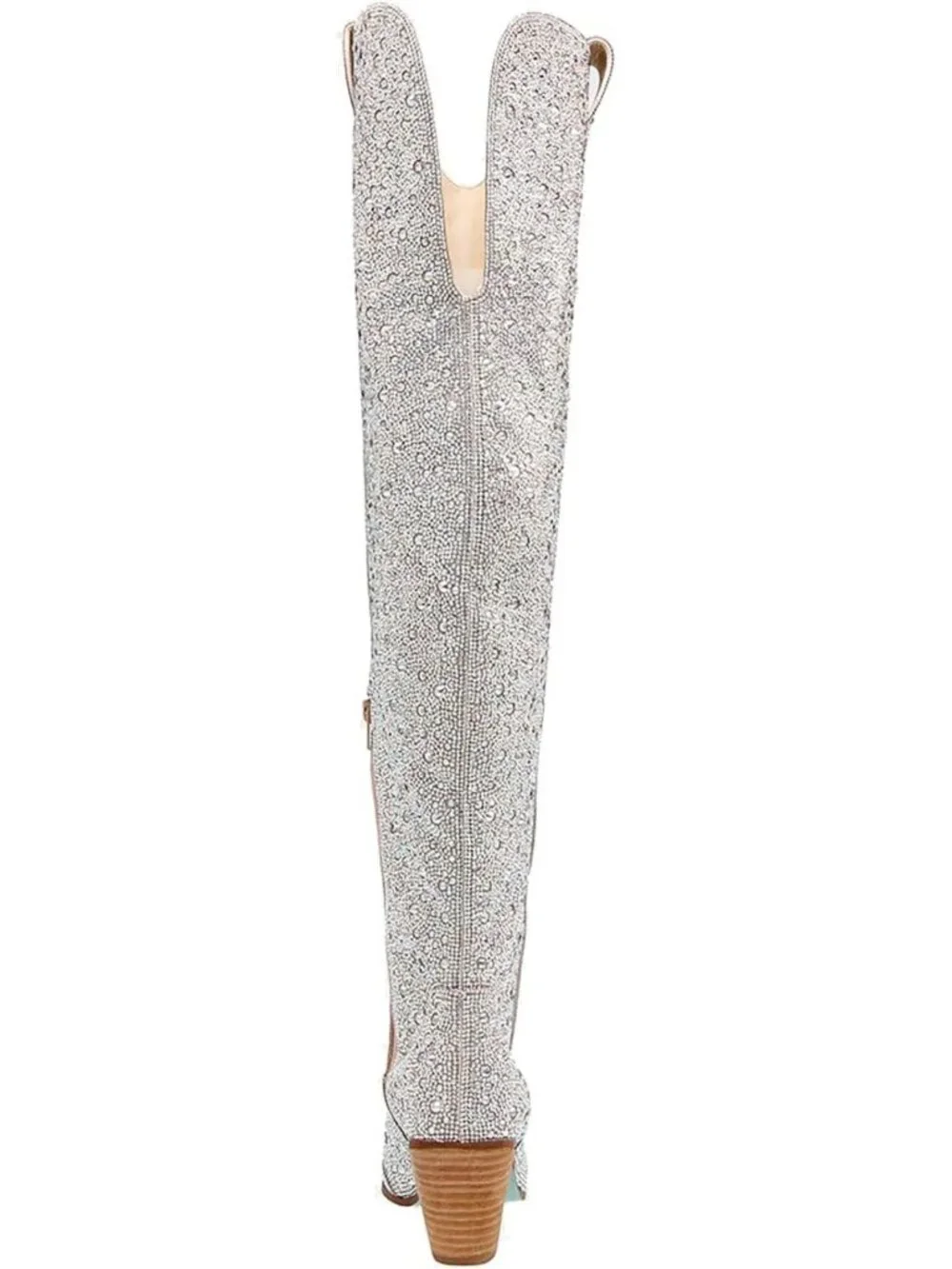 Stylish Black Thigh High Cowboy Boots for Women - Rhinestone Pointed Toe, Chunky